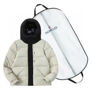 Moncler Color-Block Hooded Down Jacket | Light Gray & Black Puffer Coat